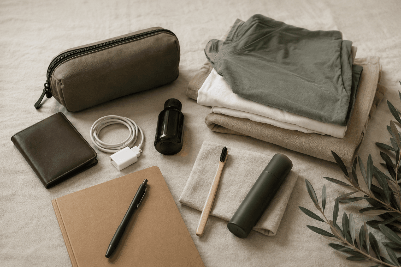 Pack-light essentials arranged for simple beginner travel preparation.