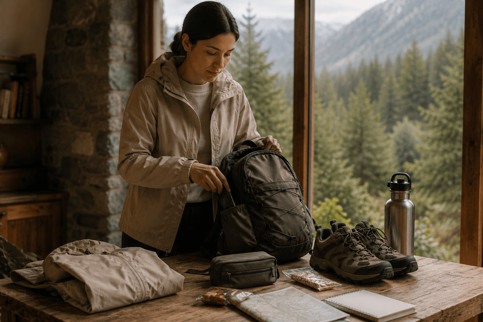 First trek kit essentials arranged for beginner outdoor preparation.