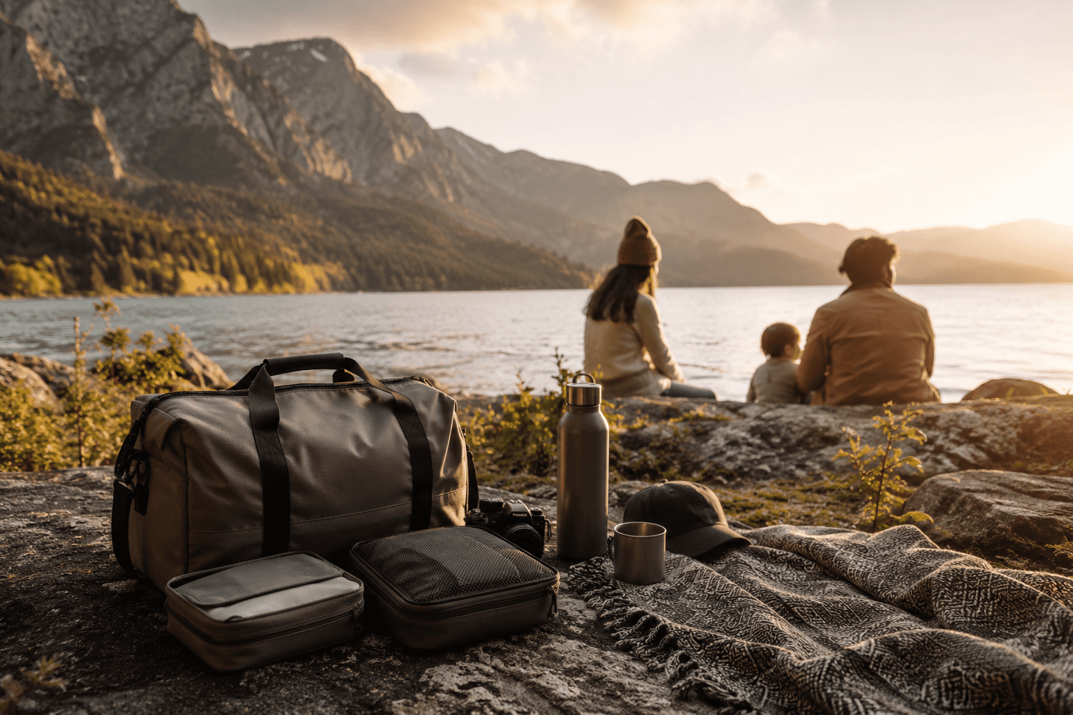 A premium weekend travel kit arranged for a short escape.